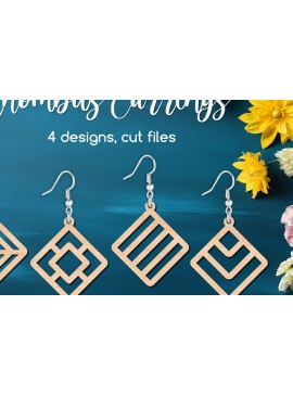 Σετ των 3 Intra απο ξύλο plywood 3mm-4mm πάχος - Πρότυπα  γεωμετρικά σκουλαρίκια ρόμβου Δίασταση 3x3 cm INTRAFABR-121168669