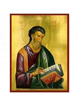 Εικόνα Ορθοδοξίας με περίγραμμα χρυσό σε ξύλο Φλαμουρίας  με  βάση Εικόνα ΑΓΙΟΣ ΑΠΟΣΤΟΛΟΣ ΚΑΙ ΕΥΑΓΓΕΛΙΣΤΗΣ ΜΑΤΘΑΙΟΣ Χειροποίητη Ελληνορθόδοξη εικόνα του Ιησού Χριστού, Κρεμαστή πλάκα βυζαντινής τέχνης, χριστιανική τέχνη Διάσταση 40x30 cm (10,2x7,9 ίντσες)