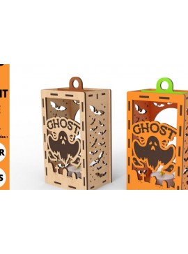 Σετ των 3 Intra απο ξύλο plywood 3mm-4mm πάχος - Ghost Halloween |  κοπής Laser Lantern Δίασταση 4x4 cm INTRAFABR-78478886