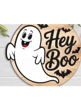Σετ των 2 Intra απο ξύλο plywood 3mm-4mm πάχος - Ghost Halloween Sign  Δίασταση 15x15 cm INTRAFABR-123580733