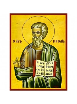 Εικόνα Ορθοδοξίας με περίγραμμα χρυσό σε ξύλο Φλαμουρίας  με  βάση Εικόνα ΑΓΙΟΣ ΑΠΟΣΤΟΛΟΣ ΚΑΙ ΕΥΑΓΓΕΛΙΣΤΗΣ ΜΑΤΘΑΙΟΣ Χειροποίητη Ελληνορθόδοξη εικόνα του Ιησού Χριστού, Κρεμαστή πλάκα βυζαντινής τέχνης, χριστιανική τέχνη Διάσταση 40x30 cm (10,2x7,9 ίντσες)