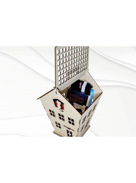 Intra απο ξύλο plywood 3mm-4mm πάχος - Κουτί δώρου Σπίτι με γάτα,  κοπής με λέιζερ Δίασταση 285x193 cm INTRAFABR-105283030