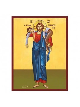 Σετ των 2 Εικόνα Ορθοδοξίας με περίγραμμα χρυσό σε ξύλο Φλαμουρίας  με  βάση Εικόνα Καλός Σαμαρείτης Χειροποίητη Ελληνορθόδοξη , Κρεμαστή πλάκα βυζαντινής τέχνης, χριστιανική τέχνη Διάσταση 10x7 cm (3,9 x 2,8 ίντσες) INTRAEK-670804