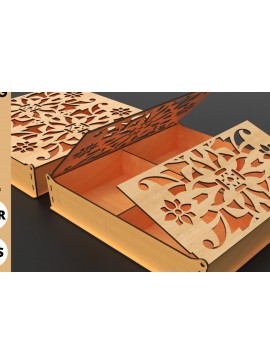 Σετ των 3 Intra απο ξύλο plywood 3mm-4mm πάχος - Κουτί δώρου με λουλούδι στο καπάκι,  Δίασταση 4x4 cm INTRAFABR-80661974