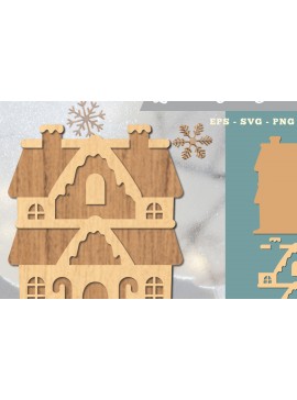 Σετ των 2 Intra απο ξύλο plywood 3mm-4mm πάχος - Μελόψωμο Σπίτι 3D Διακόσμηση με λέιζερ Δίασταση 20x20 cm INTRAFABR-111486086