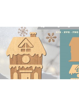 Σετ των 2 Intra απο ξύλο plywood 3mm-4mm πάχος - Μελόψωμο Σπίτι 3D Διακόσμηση με λέιζερ Δίασταση 20x20 cm INTRAFABR-111486185