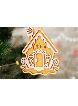 Σετ των 3 Intra απο ξύλο plywood 3mm-4mm πάχος - Gingerbread House | Χριστουγεννιάτικη διακόσμηση Δίασταση 6x6 cm INTRAFABR-106015794