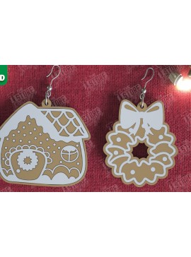 Σετ των 3 Intra απο ξύλο plywood 3mm-4mm πάχος - Gingerbread House Earrings |Κόσμημα| CNC Δίασταση 3x3 cm INTRAFABR-106454119