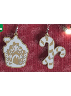 Σετ των 3 Intra απο ξύλο plywood 3mm-4mm πάχος - Gingerbread House Earrings |Κόσμημα| CNC Δίασταση 3x3 cm INTRAFABR-106454074