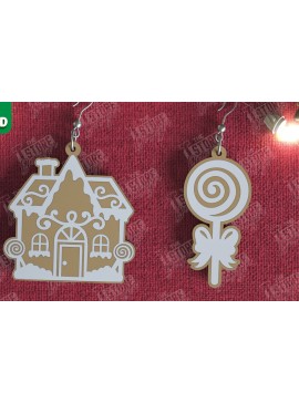 Σετ των 3 Intra απο ξύλο plywood 3mm-4mm πάχος - Gingerbread House Earrings |Κόσμημα| CNC Δίασταση 3x3 cm INTRAFABR-106454089