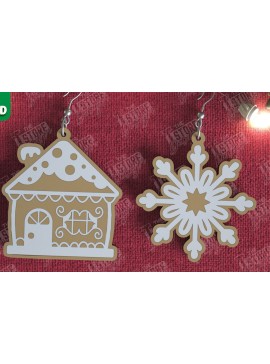 Σετ των 3 Intra απο ξύλο plywood 3mm-4mm πάχος - Gingerbread House Earrings |Κόσμημα| CNC Δίασταση 3x3 cm INTRAFABR-106454098