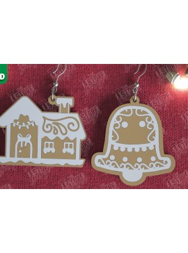 Σετ των 3 Intra απο ξύλο plywood 3mm-4mm πάχος - Gingerbread House Earrings |Κόσμημα| CNC Δίασταση 3x3 cm INTRAFABR-106454114