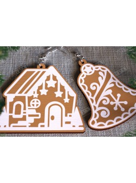Σετ των 3 Intra απο ξύλο plywood 3mm-4mm πάχος - Gingerbread House Earrings | Κοσμήματα|CNC Δίασταση 3x3 cm INTRAFABR-107025011