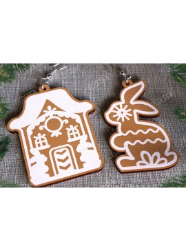 Σετ των 3 Intra απο ξύλο plywood 3mm-4mm πάχος - Gingerbread House Earrings | Κοσμήματα|CNC Δίασταση 3x3 cm INTRAFABR-107025032
