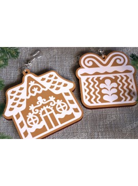 Σετ των 3 Intra απο ξύλο plywood 3mm-4mm πάχος - Gingerbread House Earrings | Κοσμήματα|CNC Δίασταση 3x3 cm INTRAFABR-107025053