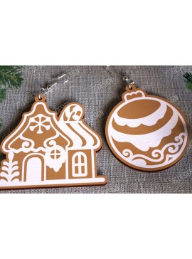 Σετ των 3 Intra απο ξύλο plywood 3mm-4mm πάχος - Gingerbread House Earrings | Κοσμήματα|CNC Δίασταση 3x3 cm INTRAFABR-107025075