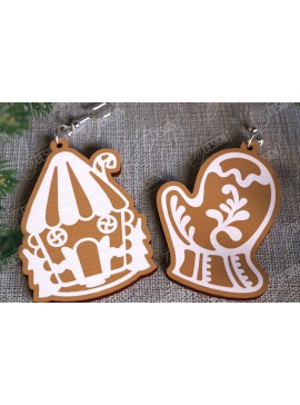 Σετ των 3 Intra απο ξύλο plywood 3mm-4mm πάχος - Gingerbread House Earrings | Κοσμήματα|CNC Δίασταση 3x3 cm INTRAFABR-107025131