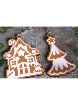 Σετ των 3 Intra απο ξύλο plywood 3mm-4mm πάχος - Gingerbread House Earrings | Κοσμήματα|CNC Δίασταση 3x3 cm INTRAFABR-107025152