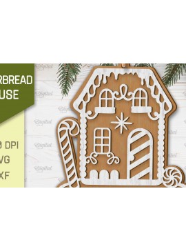 Σετ των 2 Intra απο ξύλο plywood 3mm-4mm πάχος - Σχέδιο κοπής με λέιζερ Σπίτι μελόψωμο Δίασταση 30x20 cm INTRAFABR-102463091