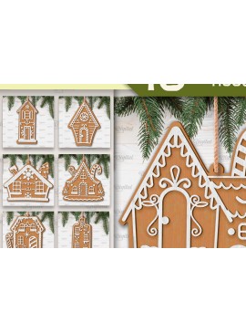 Σετ των 2 Intra απο ξύλο plywood 3mm-4mm πάχος - Πακέτο κοπής με λέιζερ Gingerbread Houses Δίασταση 30x20 cm INTRAFABR-102463988