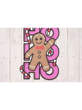 Σετ των 2 Intra απο ξύλο plywood 3mm-4mm πάχος - Gingerbread Man HO HO HO Sign Laser Cut Δίασταση 30x20 cm INTRAFABR-106853543