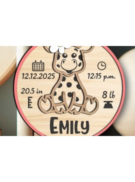 Σετ των 2 Intra απο ξύλο plywood 3mm-4mm πάχος - Giraffe Baby Ανακοίνωση Στρογγυλός Κύκλος Δίασταση 20x20 cm INTRAFABR-106150112