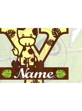 Σετ των 2 Intra απο ξύλο plywood 3mm-4mm πάχος - Μονόγραμμα  με κεφαλαίο Y της καμηλοπάρδαλης Δίασταση 30x20 cm INTRAFABR-69377572