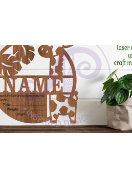 Σετ των 2 Intra απο ξύλο plywood 3mm-4mm πάχος - Στατιστικά νεογέννητου μωρού καμηλοπάρδαλης, πλάκα γέννησης Δίασταση 30x20 cm INTRAFABR-97757685