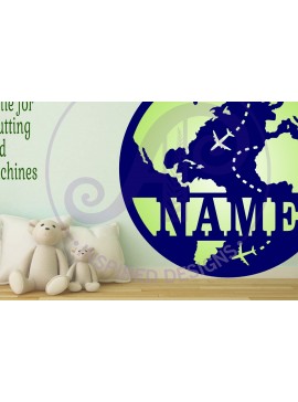 Σετ των 2 Intra απο ξύλο plywood 3mm-4mm πάχος - Globe, World Map Name Sign Design  Δίασταση 30x20 cm INTRAFABR-97051454