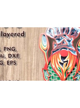 Σετ των 3 Intra απο ξύλο plywood 3mm-4mm πάχος - Αρχεία λέιζερ πολλαπλών επιπέδων Gnome Chef 3D  Δίασταση 4x7 cm INTRAFABR-109489515