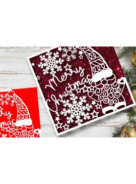 Σετ των 2 Intra απο ξύλο plywood 3mm-4mm πάχος - Χριστουγεννιάτικη κάρτα Gnome  Δίασταση 15x15 cm INTRAFABR-40861004