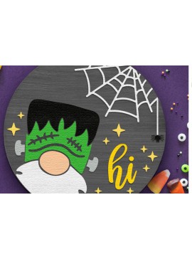 Σετ των 3 Intra απο ξύλο plywood 3mm-4mm πάχος - Gnome Frankenstein, πινακίδα πόρτας αποκριών Δίασταση 4x4 cm INTRAFABR-123633714