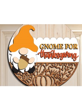Σετ των 2 Intra απο ξύλο plywood 3mm-4mm πάχος - Gnome Hello Fall Door  Δίασταση 20x20 cm INTRAFABR-110613788