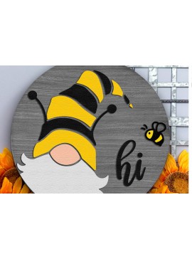 Σετ των 3 Intra απο ξύλο plywood 3mm-4mm πάχος - Gnome Hi , Summer Door Sign Cut File Δίασταση 4x4 cm INTRAFABR-118767340