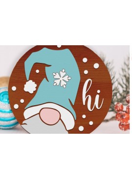 Σετ των 2 Intra απο ξύλο plywood 3mm-4mm πάχος - Gnome Hi , Xmas Door Sign Cut File Δίασταση 15x15 cm INTRAFABR-112037279