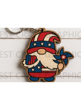 Σετ των 3 Intra απο ξύλο plywood 3mm-4mm πάχος - Gnome με Pinwheel 4η Ιουλίου  Δίασταση 4x4 cm INTRAFABR-122937717