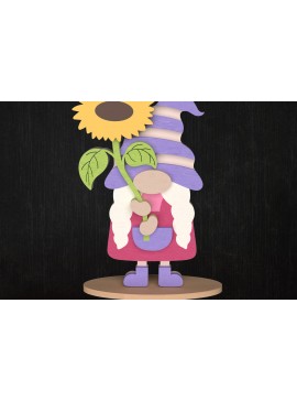 Σετ των 3 Intra απο ξύλο plywood 3mm-4mm πάχος - Gnome με ηλιοτρόπιο ανοιξιάτικο ντεκόρ Δίασταση 6x6 cm INTRAFABR-113514078