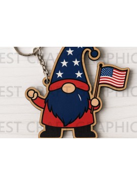 Σετ των 3 Intra απο ξύλο plywood 3mm-4mm πάχος - Gnome με USA Flag  Δίασταση 4x4 cm INTRAFABR-122937868