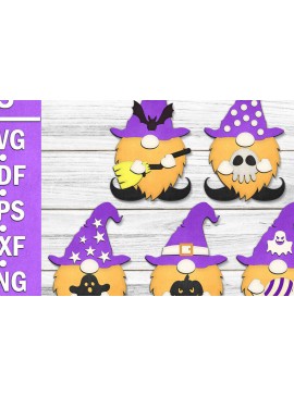 Σετ των 3 Intra απο ξύλο plywood 3mm-4mm πάχος - Αρχεία αποκοπής με λέιζερ Gnomes Halloween Δίασταση 6x6 cm INTRAFABR-119039752