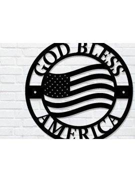 Intra απο ξύλο plywood 3mm-4mm πάχος - Ο Θεός να ευλογεί την Αμερική, πινακίδα αμερικανικής σημαίας Δίασταση 3600x3600 cm INTRAFABR-99390712