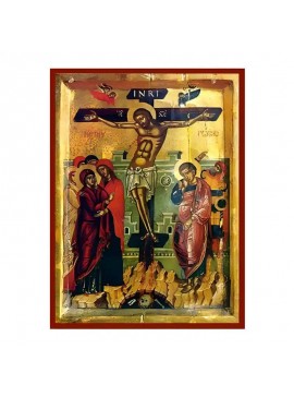 Σετ των 2 Εικόνα Ορθοδοξίας με περίγραμμα χρυσό σε ξύλο Φλαμουρίας  με  βάση Εικόνα Σταύρωση του Χριστού Χειροποίητη Ελληνορθόδοξη , Κρεμαστή πλάκα βυζαντινής τέχνης, χριστιανική τέχνη Διάσταση 10x7 cm (3,9 x 2,8 ίντσες) INTRAEK-670795