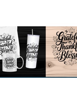 Σετ των 2 Intra απο ξύλο plywood 3mm-4mm πάχος - Grateful Thankful Blessed  Laser Cut Δίασταση 20x20 cm INTRAFABR-109559063