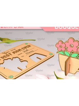 Σετ των 2 Intra απο ξύλο plywood 3mm-4mm πάχος - Ευχετήρια κάρτα λέιζερ. Μπουκέτο λουλουδιών  Δίασταση 10x15 cm INTRAFABR-91978242