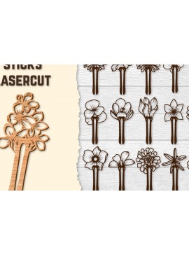 Intra απο ξύλο plywood 3mm-4mm πάχος - Μαλλιά Στικς Floral Κόψιμο με λέιζερ ΔΕΜΑΤΑ Δίασταση 30x20 cm INTRAFABR-122943449