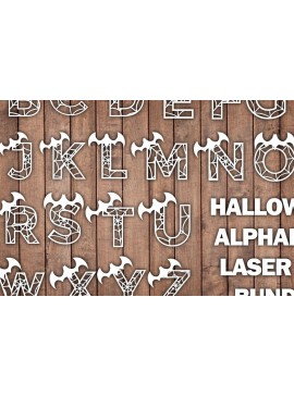 Σετ των 2 Intra απο ξύλο plywood 3mm-4mm πάχος - Πακέτο αποκοπής με λέιζερ Halloween Alphabet  Δίασταση 15x15 cm INTRAFABR-38469520