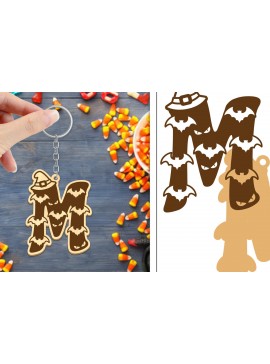 Σετ των 3 Intra απο ξύλο plywood 3mm-4mm πάχος - με μπρελόκ Halloween Aphabet Δίασταση 4x4 cm INTRAFABR-103746132