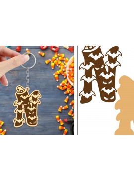 Σετ των 3 Intra απο ξύλο plywood 3mm-4mm πάχος - με μπρελόκ Halloween Aphabet Δίασταση 4x4 cm INTRAFABR-103746206