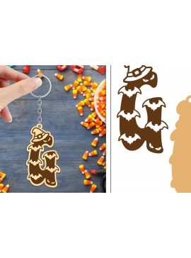 Σετ των 3 Intra απο ξύλο plywood 3mm-4mm πάχος - με μπρελόκ Halloween Aphabet Δίασταση 4x4 cm INTRAFABR-103745686
