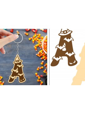 Σετ των 3 Intra απο ξύλο plywood 3mm-4mm πάχος - Μπρελόκ Halloween Aphabet Κοπή Laser Let Δίασταση 4x4 cm INTRAFABR-103745332