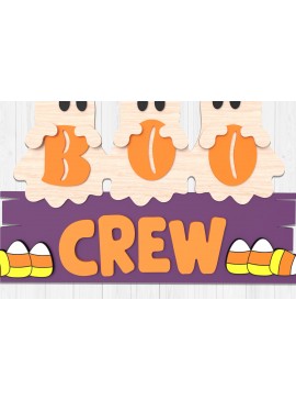 Σετ των 2 Intra απο ξύλο plywood 3mm-4mm πάχος - Σήμα κοπής λέιζερ Halloween Boo Crew Δίασταση 15x15 cm INTRAFABR-106046884
